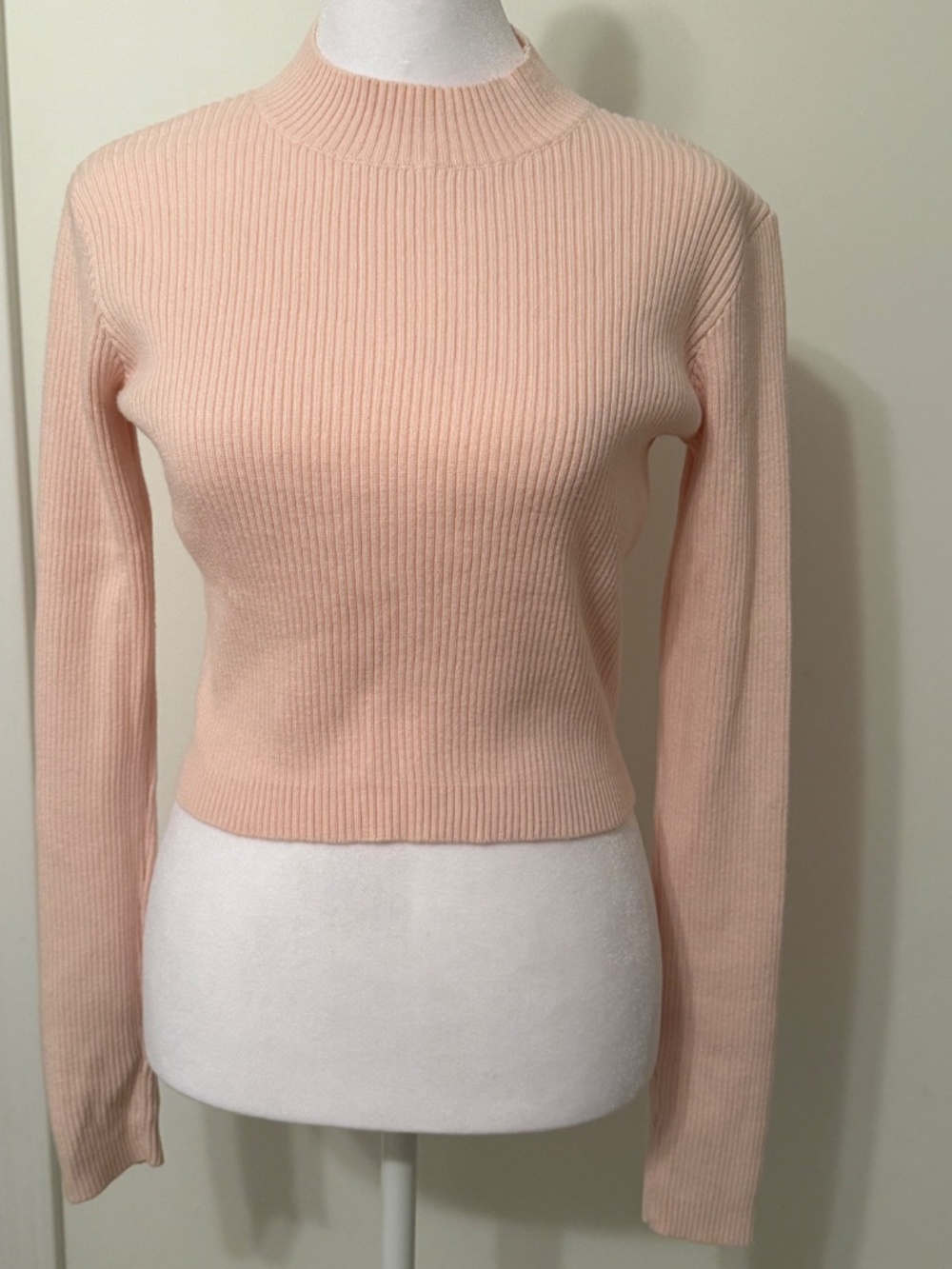 John Galt Brandy Melville Light Pink Ribbed Mock Neck Cropped Sweater OS